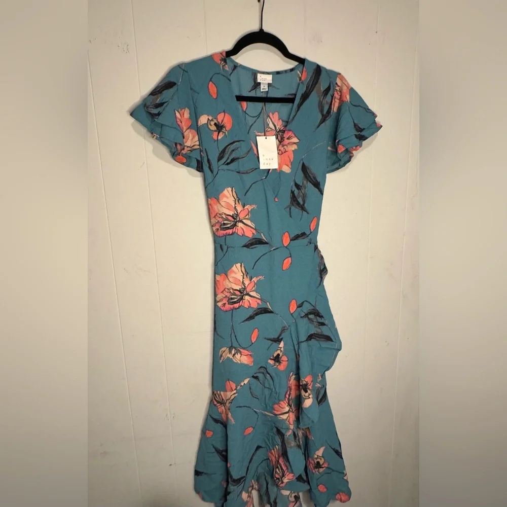 a new day Teal Floral Midi Dress with Pink Accents - Picture 1 of 5
